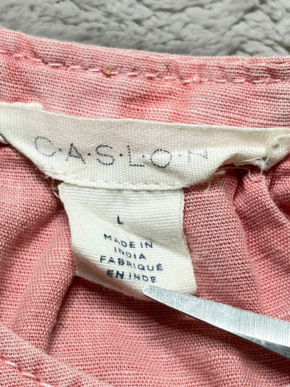 Caslon Button Up Shirt Womens L Pink Linen Cotton Roll Tab Sleeve Band Collar - Picture 7 of 11